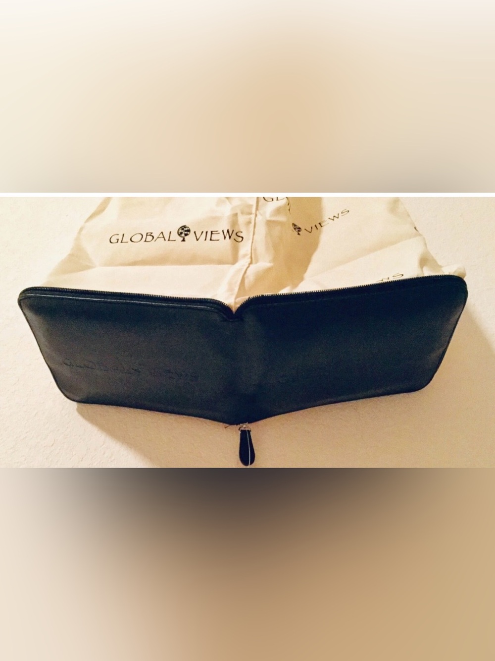 Global Views Black Leather Foldable Portable travel tote bag - Picture 5 of 10